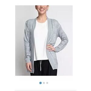 Muk Luks Soft Drape Knit Open Cardigan Light Gray Loungewear Oversized Small